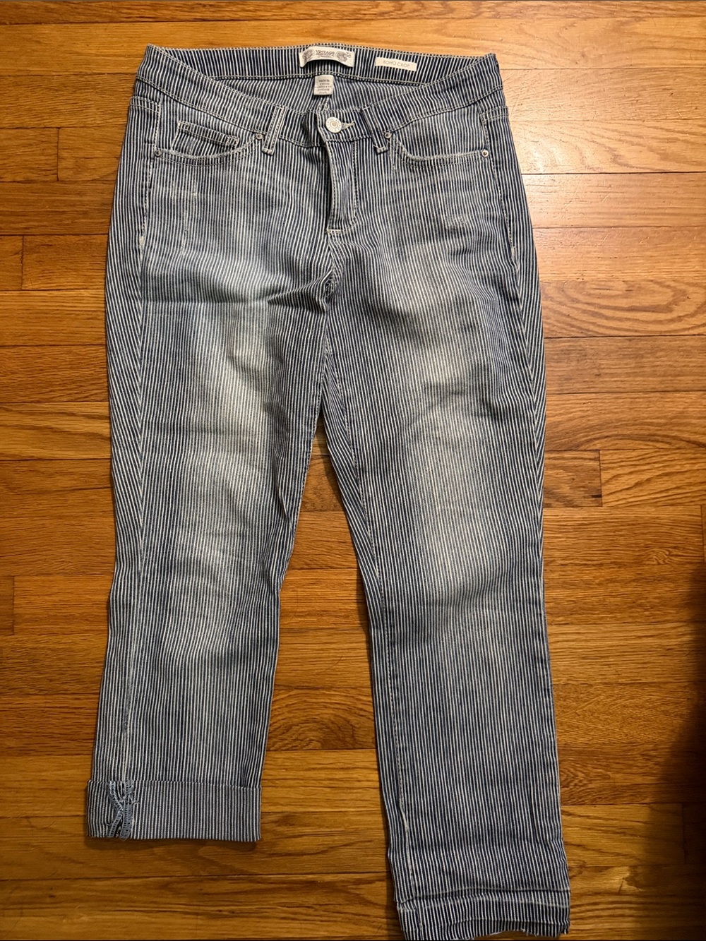 Vintage America - Boho Crop - Blue & White Striped Ankle Jeans